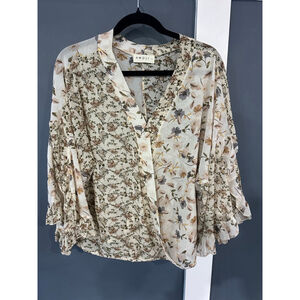 Women's AMOLI Floral Blouse M Beige Brown